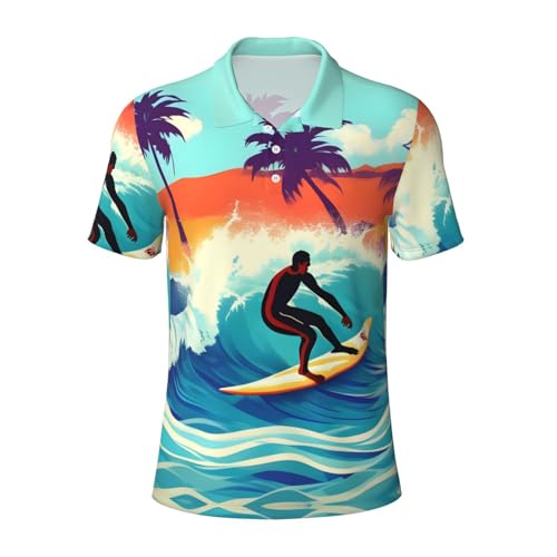 Polo hawaiano con estampado ondulado para hombre, camiseta polo de manga corta, absorbe la humedad, atlética, informal, para hombre, Negro, Small