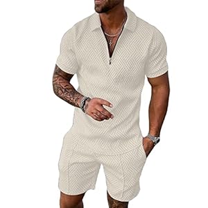 Hoefirm Men’s Tracksuit Polo Short Sleeve Suit Set Zip Joggers Gym Top Casual Running Sport Sweat Activewear 2 Piece Suit Pants