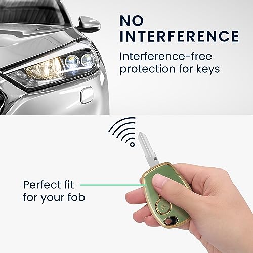 kwmobile Key Cover Compatible with Renault Dacia 2 Button Car Key - Car Key Fob Case Protector - Green/Gold - Image 3