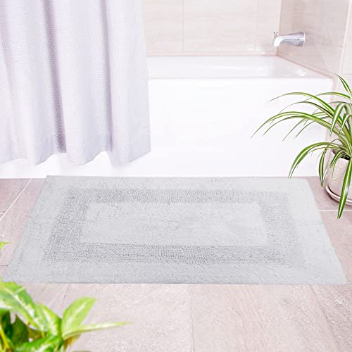 Cotton Craft 2 Piece Reversible Step Out Bath Mat Rug Set 17X24 White, 100% Pure Cotton, Super Soft, Plush & Absorbent, Hand Tufted Heavy Weight Construction, Full Reversible, Rug Pad Recommended #TOP3