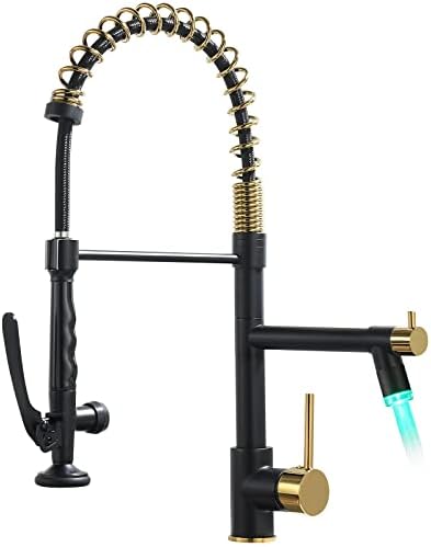 Fapully LED Kitchen Faucet with Pull Down Sprayer,Black&Gold Commercial Kitchen Faucet for Kitchen Sink