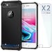 SUPBEC iPhone 7/8 Case with Card Holder and [ Screen Protector Tempered Glass x2Pack] Protective Ultra-Thin-Slim Cover with Silicone TPU Shockproof Rubber Wallet Case for iPhone7 / iPhone8-Black