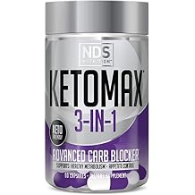 Keto-Max NDS Nutrition Advanced 3-in-1 - حبوب الكيتو لدعم فقدان الدهون وحاصرات الكربوهيدرات ومثبطات الشهية - حبوب الكلى البيضاء والشيتوزان وكيتونات التوت والفاناديوم 90 كبسولة