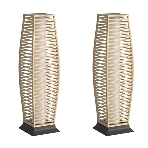 Image of Pationate Rattan Outdoor Floor Lamp Set of 2, Boho Solar Porch Lights Outdoor Waterproof for Patio, Garden, Balcony & Deck, Natural (Horizontal)