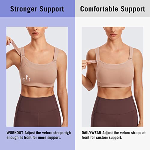 Syrokan Front Adjustable Sports Bras For Women High Impact Wirefree Comfort No Bounce Support Workout Running Bra Dark Beige 36Dd #TOP3