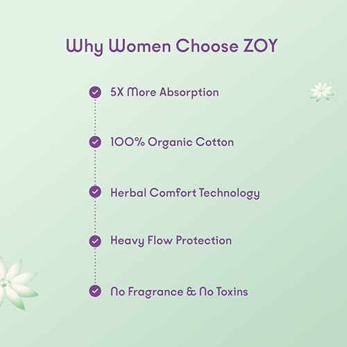 Image of ZOY Herbal Sanitary Pads for Women XL,XL+ Heavy Flow, Extra Heavy Flow | Period Comfort Support, Rash-Free, Breathable Cotton | Night Pads, Odour Control, Ultra Thin Leak Lock | 18 Pads