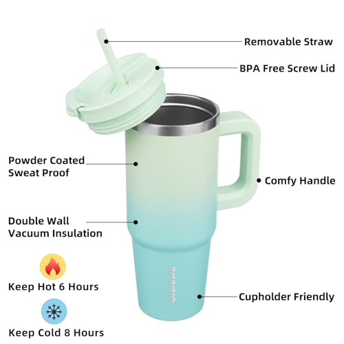 Image of BJPKPK Insulated Tumblers With Handle And Straw 30 oz Stainless Steel Tumbler Cups With Lid,Mint