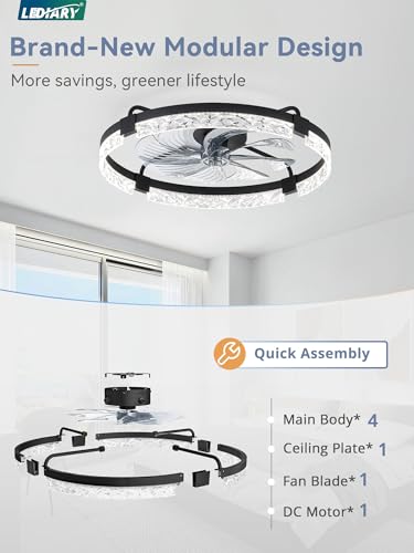 Image of LEDIARY 24 inch Low Profile Ceiling Fans with Lights, APP & Remote, Black