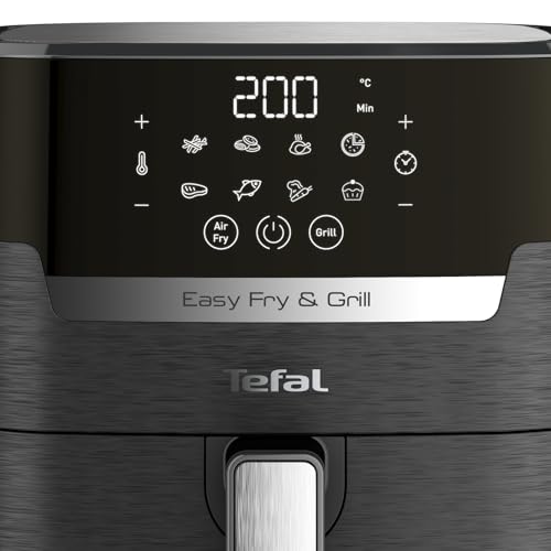 Foto von Tefal Easy Fry & Grill Precision Heißluftfritteuse 4,2 L – 2-in-1 Airfryer mit Grillplatte & Dörrfunktion, 8 Programme, 80–200 °C, Extra-Crisp-Technologie, fettarm frittieren, digital, XL EY5058