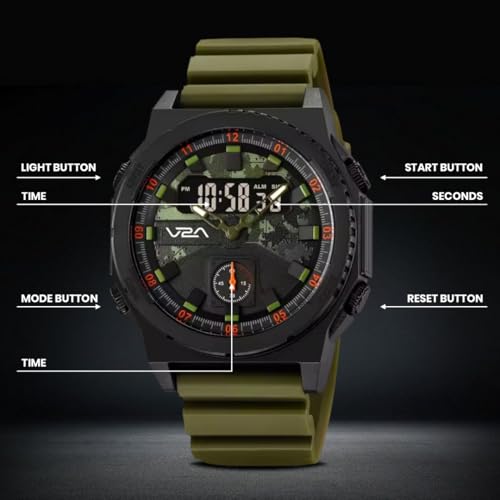 Image of V2A Stryke TERRAX 2855 Analog-Digital Watch for Men | Tactical Black Performance Dial with Digital Display | Rugged Everyday Sports & Outdoor Style Watch | 50M Waterproof