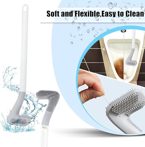 Image of Golf Toilet Brush with Self-Adhesive Wall Hook Holder Set, Flexible Silicone Toilet Bowl Cleaning Brush Bathroom Long Handled Toilet Cleaner Brush, Western & Indian Toilets (Pack of 2)
