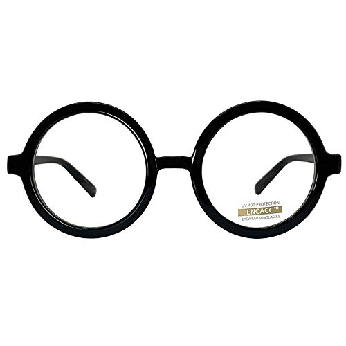 Classic Round Horn Rimmed Eye Glasses Clear Lens Oval Non Prescription Frame (BLACK 20473, Clear)