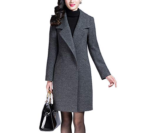 Women Winter Coat Warm Wool Blends Coat Long Cashmere Female Coats,Dark Gray,XXXL