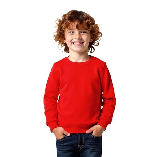 Magic Park 1-14Y Toddler Long Sleeve Sweatshirt Boys Girls Pullover Kids Solid Color T Shirt Winter Casual Tops (Red 9-10 Years)