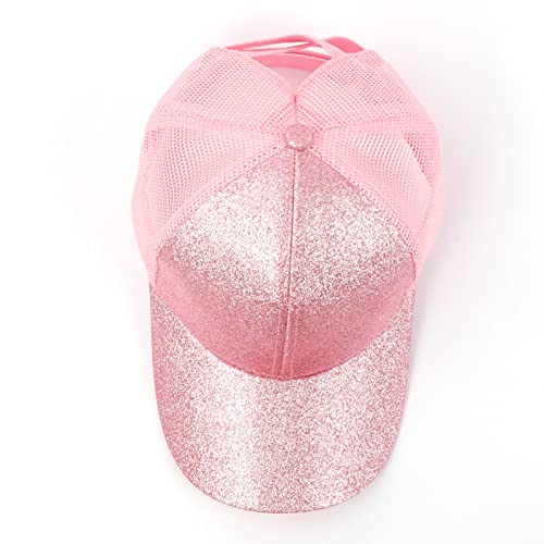 Girls Ponytail Hat Kids Glitter Baseball Cap Sequin High Ponytail Messy Bun Sun Protection Hats Biking Cap Pink #TOP5