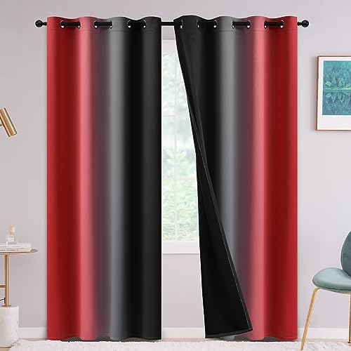 Yakamok 84 Inches 100% Blackout Red and Black Curtains for Bedroom