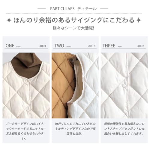 MERONOCALLALY ダウンベスト レディース 中綿 ノースリーブ キルティング インナーダウン 前開き ライトダウン 軽量 暖かい 秋冬 の商品画像 5