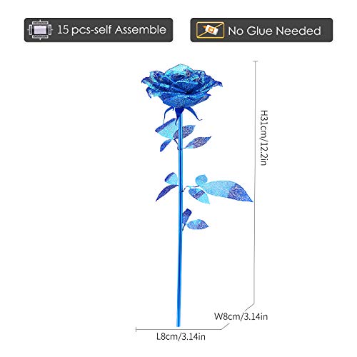 Piececool 3D Metal Puzzles Rose Flower Model Kits, Artificial Fake Flowers Metal Building Blocks Diy 3D Puzzle For Adults Anxiety Relief Toys, For Father Mothers Valentines Day, 15Pcs #TOP3