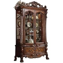 Acme Dresden 2-Door Curio Cabinet with Claw Leg in Cherry Oak Wood