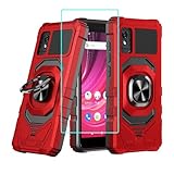 for BLU Studio Mini 2023 Case with 1 Pack Screen Protector,Dual Layer Hybrid Heavy Duty Defender Protection,Sleek Rugged Reinforced Cushion Corner Kickstand Shockproof Bumper Cover Red