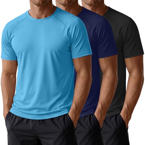 Huukeay 3 Pack Men's Big and Tall Rash Guard T Shirts UPF 50+ Short Sleeve Swim Shirts Sun Protection Quick Dry Active Tops(Black, Navy Blue, Blue,5X-Large)