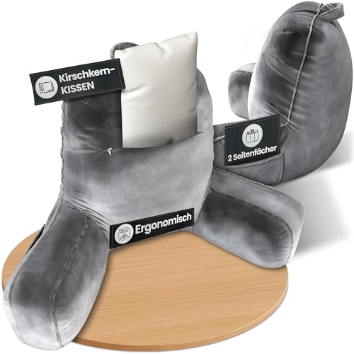 Alphocus Rückenkissen Bett mit integrietem Kirschkernkissen - 2 in 1 Lesekissen, Wärmekissen,...