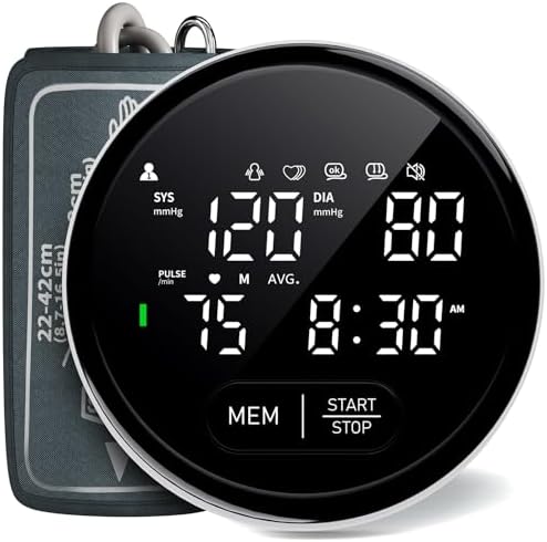 Upper Arm Blood Pressure Machine for Home Use Automatic Accurate Measurement BP Monitors 8.7-16.5 In Cuff Voice Broadcast 2x120 Sets Memory Large LED Backlit Display Two Power Supply with Storage Bag