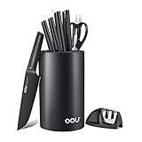 OOU Knife Set Kitchen 8 Pieces, BO Oxidation Anti-rusting, Ultra Sharp & Durable, Including Chef Knife, Slicing Knife, Bread Knife, Utility Knife and Paring Knife, Universal Knife Block and Scissors