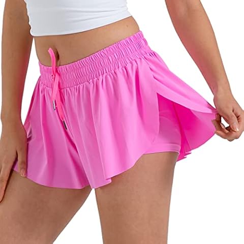 SANMADROLA Women's High Waist Shorts Yoga Workout Running Compression Exercise Shorts Side Pockets, Pink, Large Cover