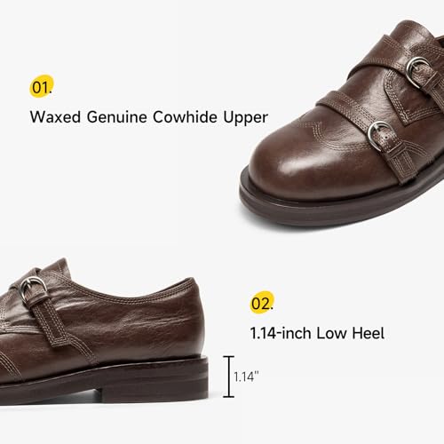 Image of BEAU TODAY Women's Leather Loafers, Wingtip Brogue Monk Strap Shoes
