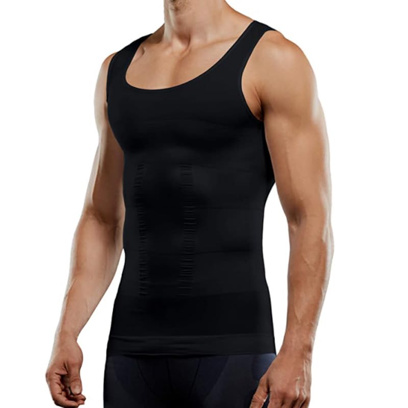 Seamless men's sports shapewear vest, slim fit and belly reducing waist cinching underwear, fitness top