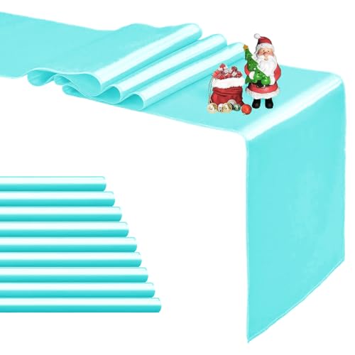 10-Pack Turquoise Satin Table Runner 12 x 108 Inch Long Bright and Smooth Silk Fabric Table Runner for Wedding Banquet Birthday Party Decoration