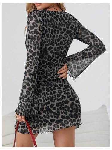 Image of Milumia Women's Leopard Print Mini Dress Y2k Bell Long Sleeve Cheetah Short Dresses Going Out Party Clubbing Outfits