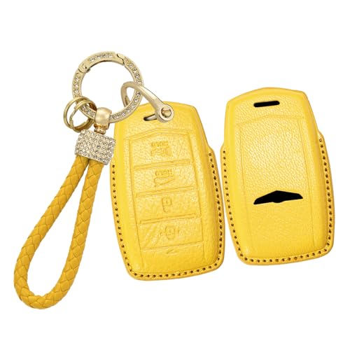 Llavero compatible con Genesis G70 evita arañazos funda cuero amarillo 4 botones