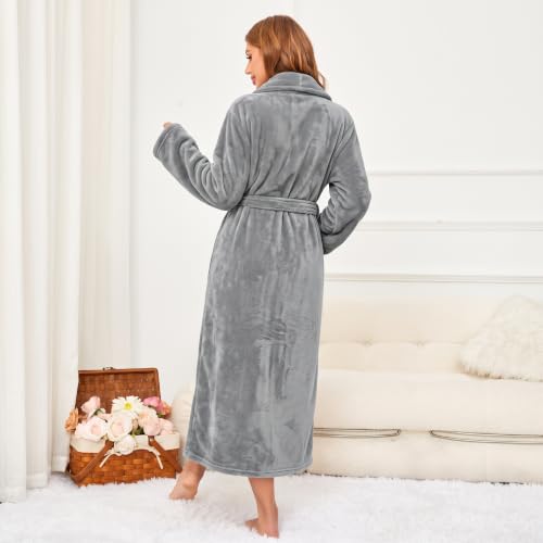 Image of RONGTAI Womens Bathrobe Ladies Fleece Plush Warm Long Robes Fleece Nightgown Sleepwear