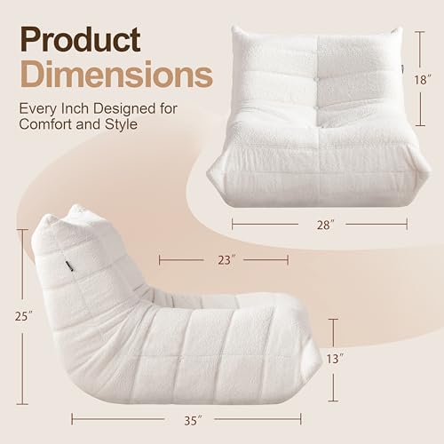 Image of Gazecaia Comfy Bean Bag Chair for Adults Teens | Fireside Floor Lounge Chair, Soft Teddy High-Resilience Memory Foam Bean Bag Couch with Non-Slip Base, for Living Room Bedroom Apartment Office, Beige