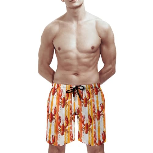 Hawaiian Shorts for Men - Comfy Orange Lobster Print Mens Swim Trunks Bathing Suits with Mesh Lining3