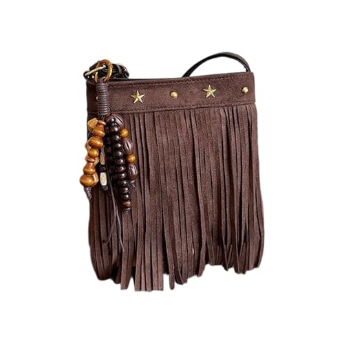 Zktfyshk Bolso de moda con flecos en las axilas, bolso hippie de vaquera occidental, borlas, bolsas de hombro de gamuza sintética, bolso cruzado para mujer, bolso cruzado con borlas, bolso de mano de