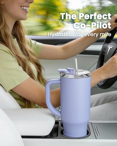 Renoj Insulated Mug 100% Leak Proof Insulated Water Bottle for Iced Coffee & Hot Drinks - Fits Car Cup Holder, Ideal Gift, 2 Straws & Silicone Boot - SnapShift Navy Blue 40 oz — view 2