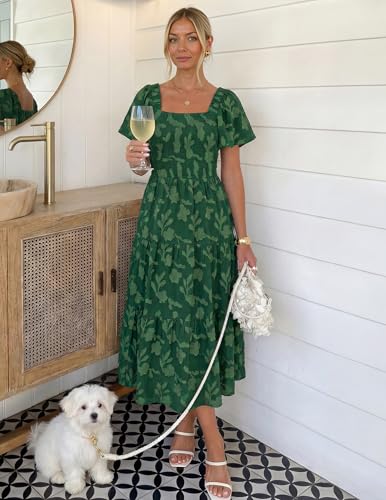 Image of ZESICA Wedding Guest Dresses for Women Summer 2026 Boho Floral Midi Dress Flowy Beach Vacation Graduation Long Dresses