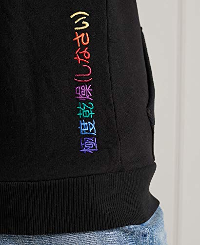 Superdry Womens Classic Rainbow Embroidered Hoodie Black Size 4 #TOP5