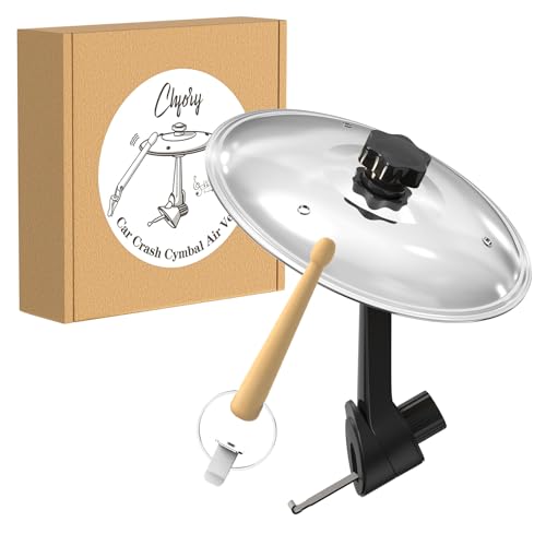 Car Cymbal Air Vent Mini Drum Crash Cymbal Set with Mini Drum Stick Funny Musical Instruments Gadget for Drummer Music Lovers Gift Compact Durable Car Accessory for Most Vehicles(Silver)