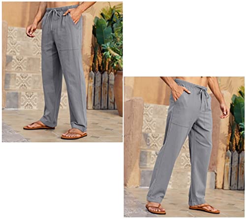 Image of Gafeng Mens Linen Pants Yoga Casual Beach Summer Harem Baggy Trousers