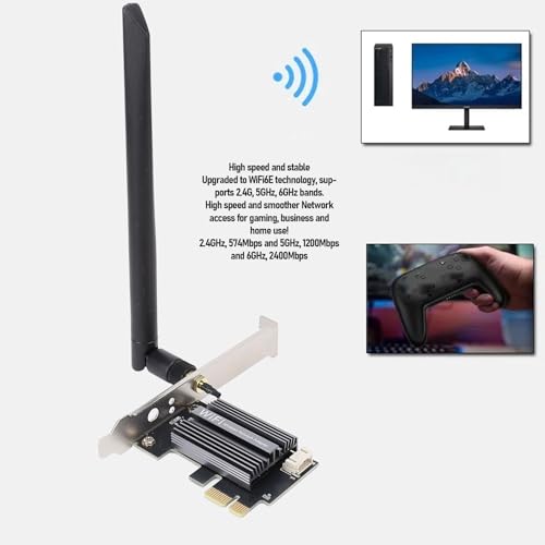 VBESTLIFE Tarjeta WiFi 6E PCIe para PC de Escritorio, 4174 Mbps, Banda Triple, Adaptador Bluetooth 5.2, para Windows 10, 11 y Linux, Antena 8DB miniatura 3