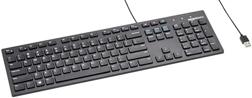 Amazon Basics Low-Profile Wired USB Keyboard with US Layout (QWERTY), Matte Black