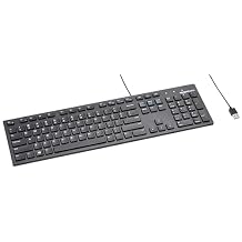 Amazon Basics Wired QWERTY Keyboard, Works with Windows, Plug and Play, Easy to Use with Media Control, Full-Sized, Black