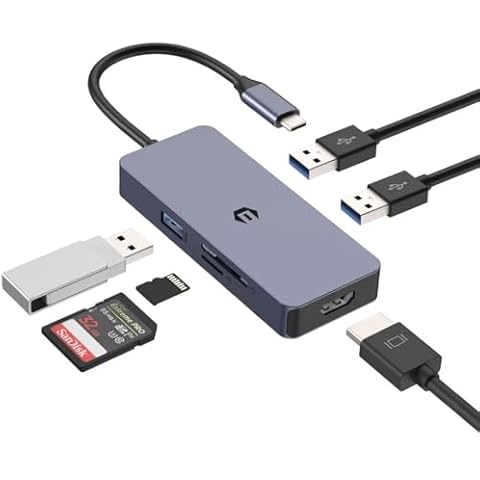 AYCLIF USB C Hub, 6 in 1 Multiport Adapter USB C with Affichage 4K HDMI, USB A 3.0, Lecteur de Carte SD/TF, Dual Monitor USB C Adapter for Surface, Dell, HP, Lenovo, XPS and More Type C Devices Cover