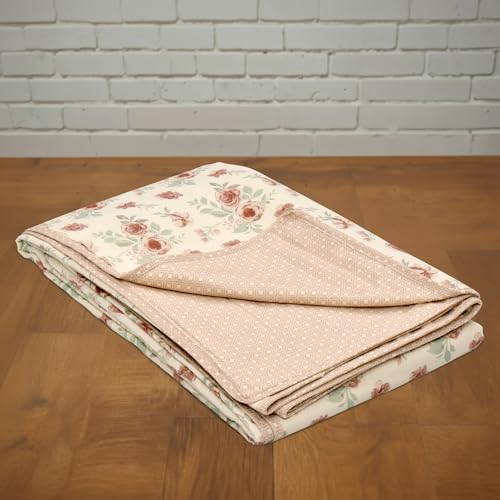 Image of HUESLAND 100% Cotton Reversible Dohar Single Bed Cotton | Soft Cambric Weave, Lightweight AC Blanket for Summer & All Weather Use | 56 x 89 inches, Floral Medley - Ivory & Peach