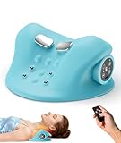 Ringco Neck Massager Pillow with 3 Level Heating & Vibration Adjustable, Heated Neck Stretcher with 6 Modes, Rechargeable Cervical Traction Device for Pain Relief & Muscle Relaxation (Light Blue)