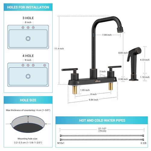 APPASO Oil Rubbed Bronze 4 Hole Kitchen Faucet with Side Sprayer, 2 Handle by APPASO - Used condition - Image 6